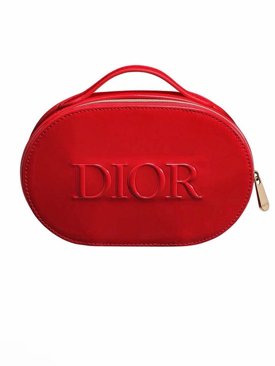 Dior Handbags - DIOR Red Embossed Logo Oval Top-Handle Bag / cosmetic case